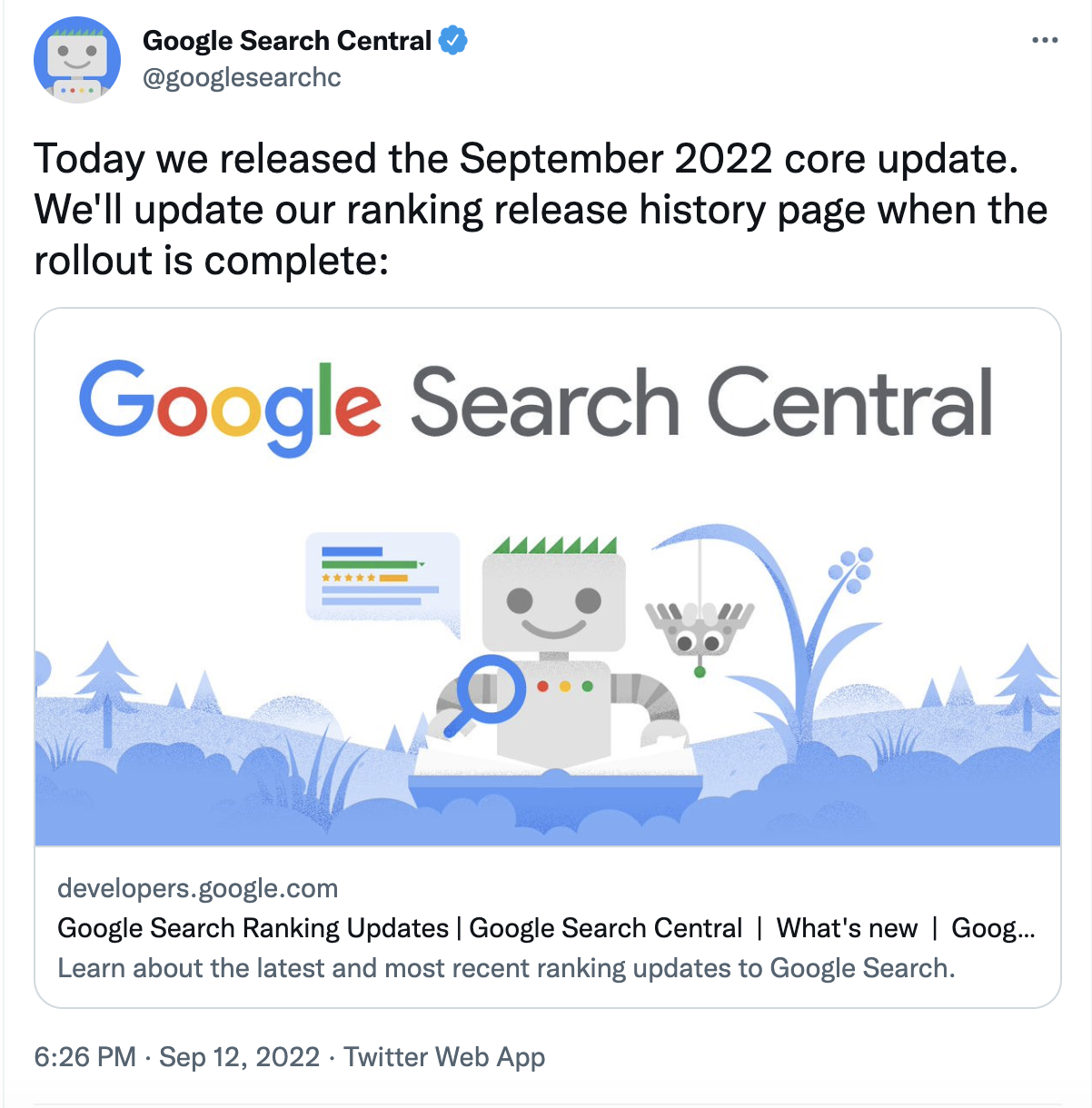 Mise à jour Google : September Core Update